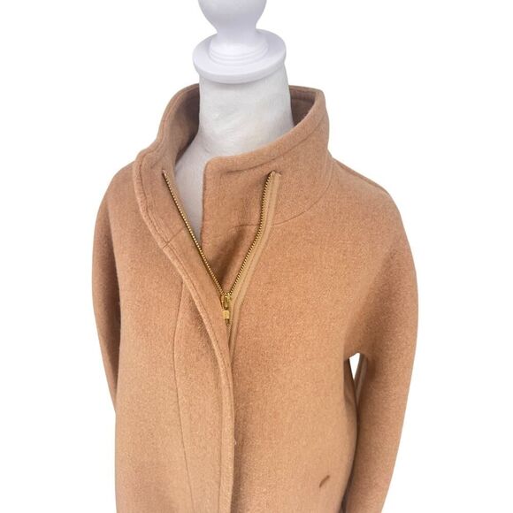 J.Crew Wool Coat Sz 12 Camel Funnel Neck Cocoon Style Fall Winter EUC Classic - Picture 9 of 15